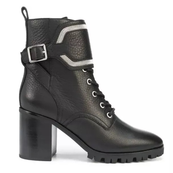 PAIGE Shoes - Paige Daphne Heeled Combat Boots Leather Lace Up Lug Sole Army Military Booties
